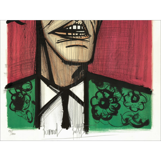 Bernard Buffet, Torero fondo rosso 1966, litografia unica