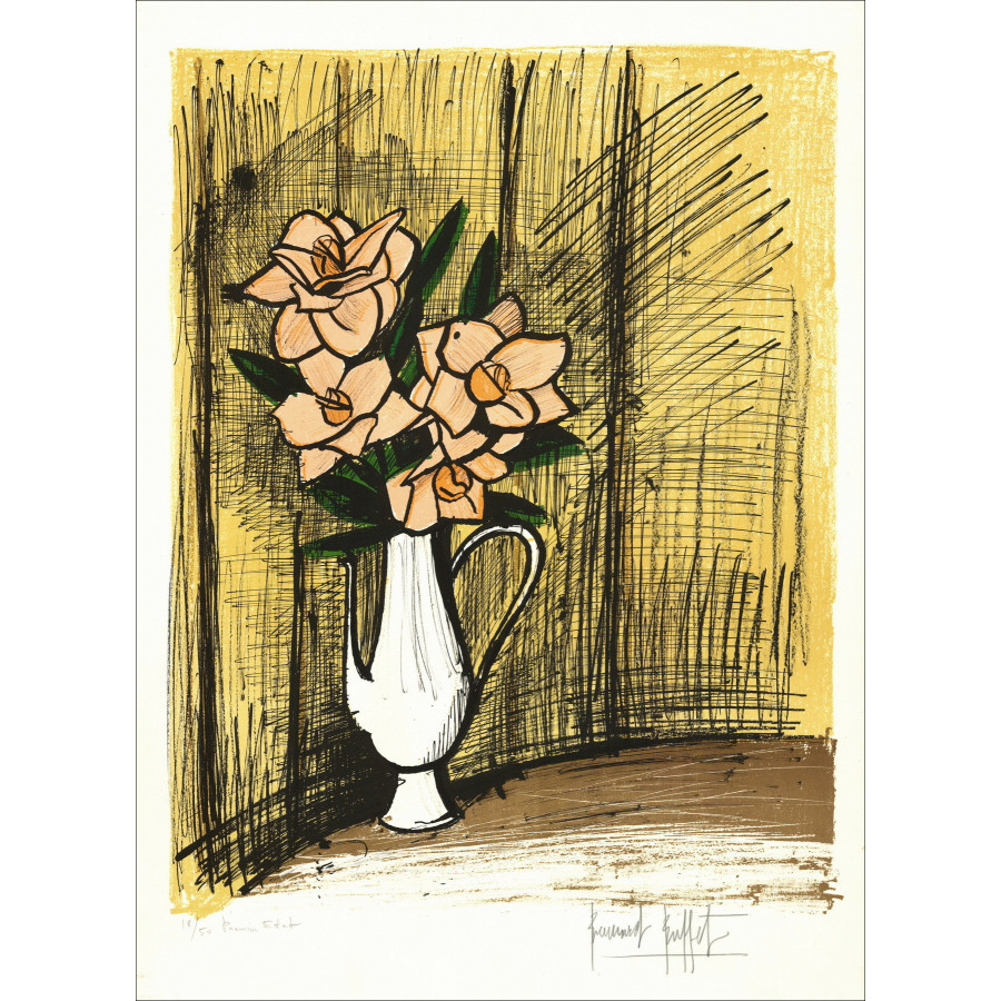 Bernard Buffet, Les Camélias 1980, lithographie originale