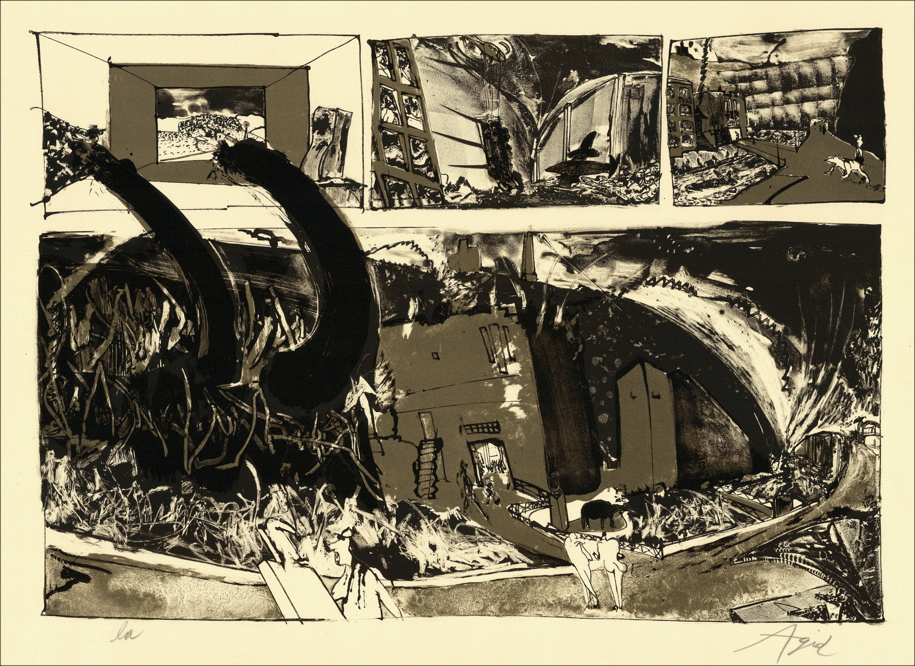Olivier Agid, Compositie, originele lithografie ondertekend