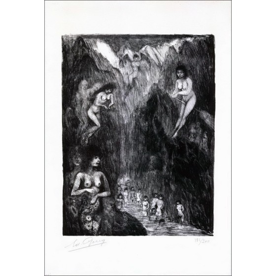 Edouard GOERG - Original lithograph "The Witches' Bath" 56x38cm