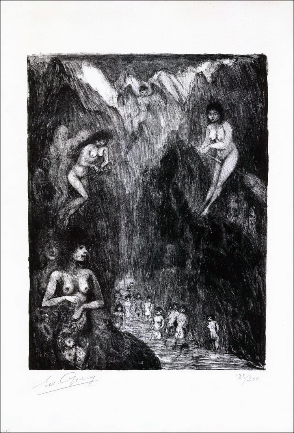 Edouard Goeg - Litografía original "The Witch Bath" 56x38cm