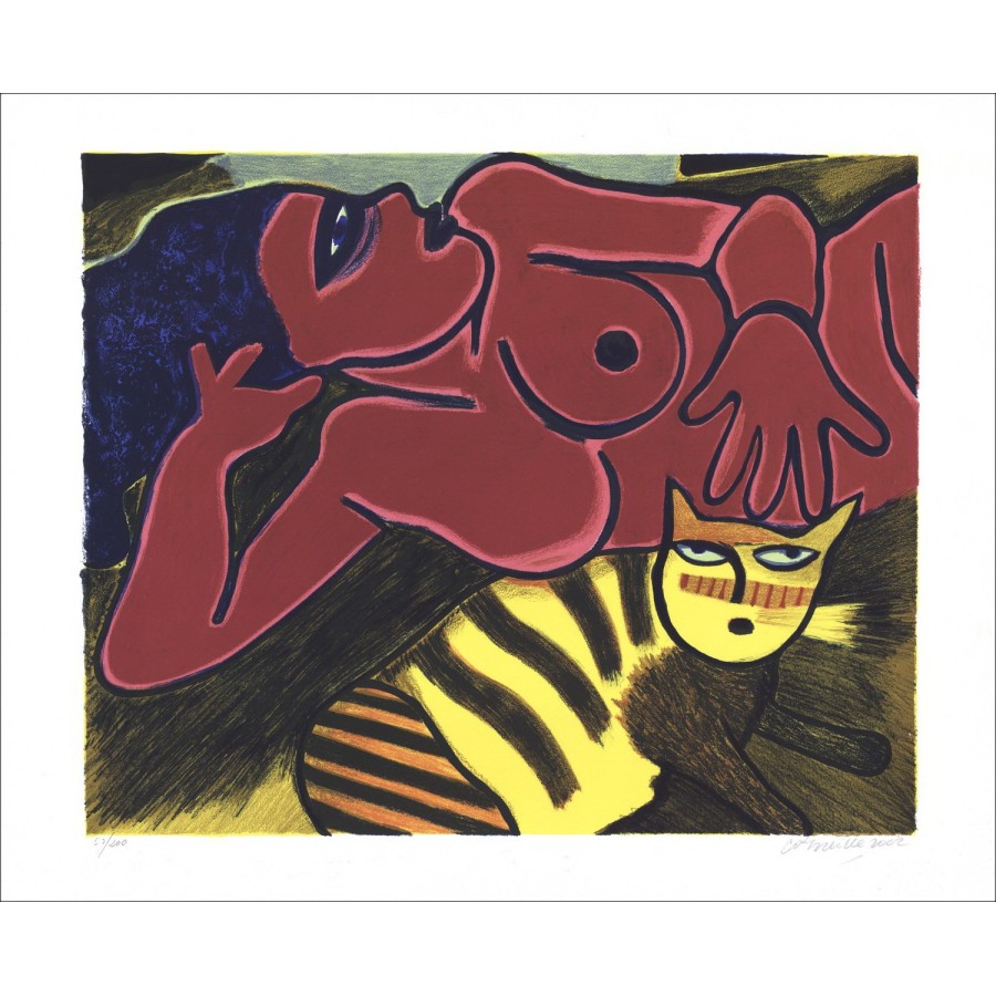Guillaume CORNEILLE  - Lithographie originale " Le chat jaune tigré " circa 2002