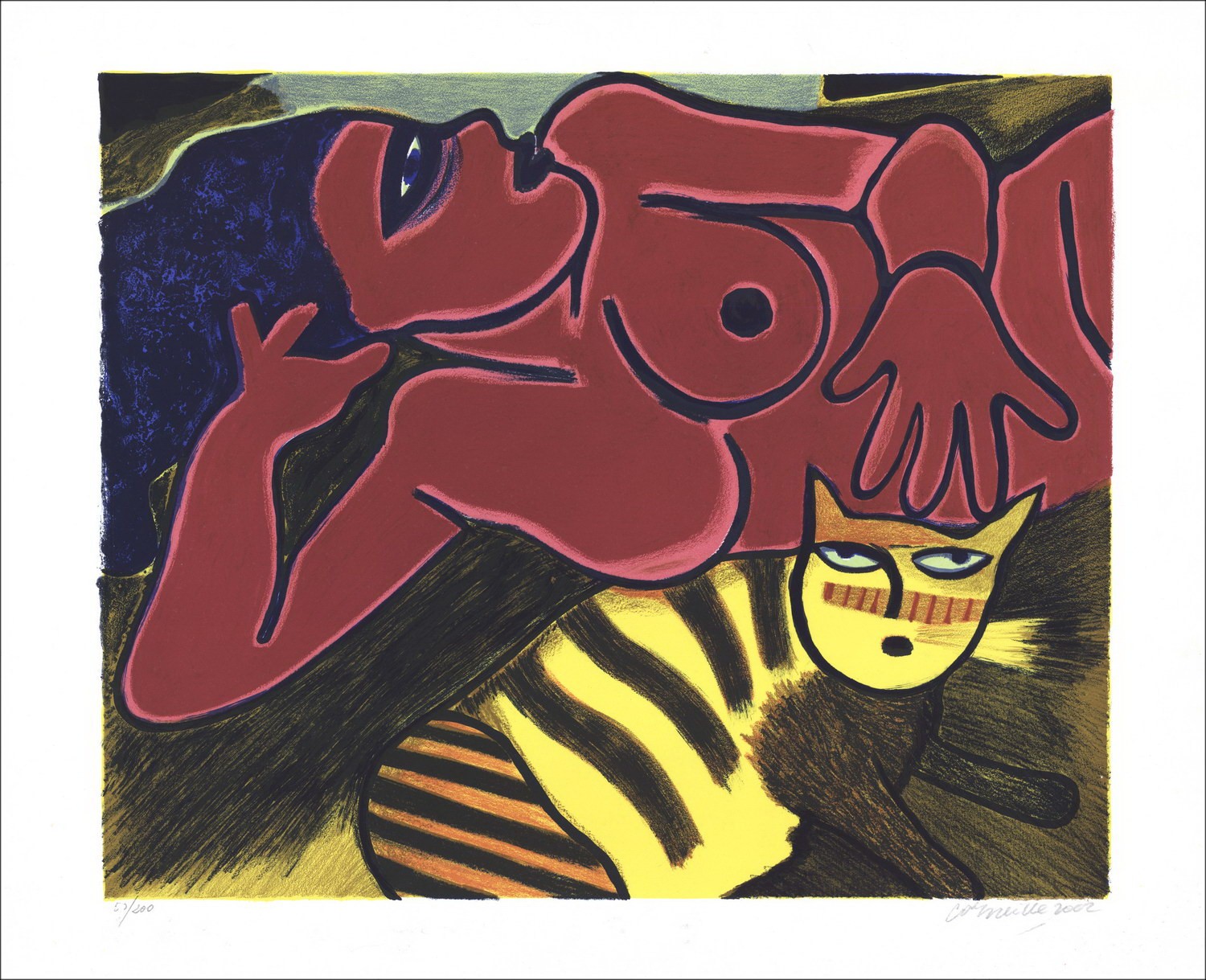 Guillaume CORNEILLE  - Lithographie originale " Le chat jaune tigré " circa 2002