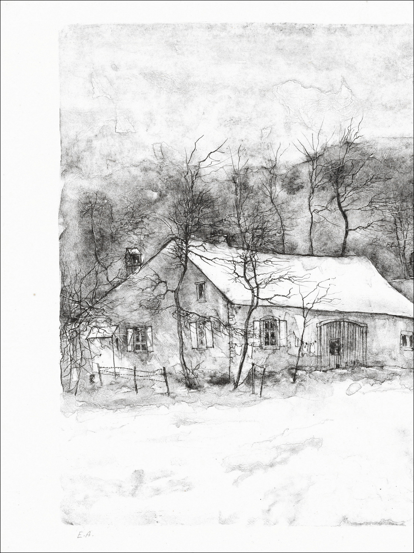 GANTNER Bernard - Original-Lithografie "Verschneite Häuser"