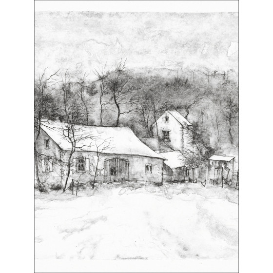 GANTNER Bernard - Lithographie originale "Maisons enneigés"