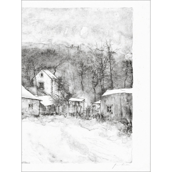 GANTNER Bernard - Original-Lithografie "Verschneite Häuser"