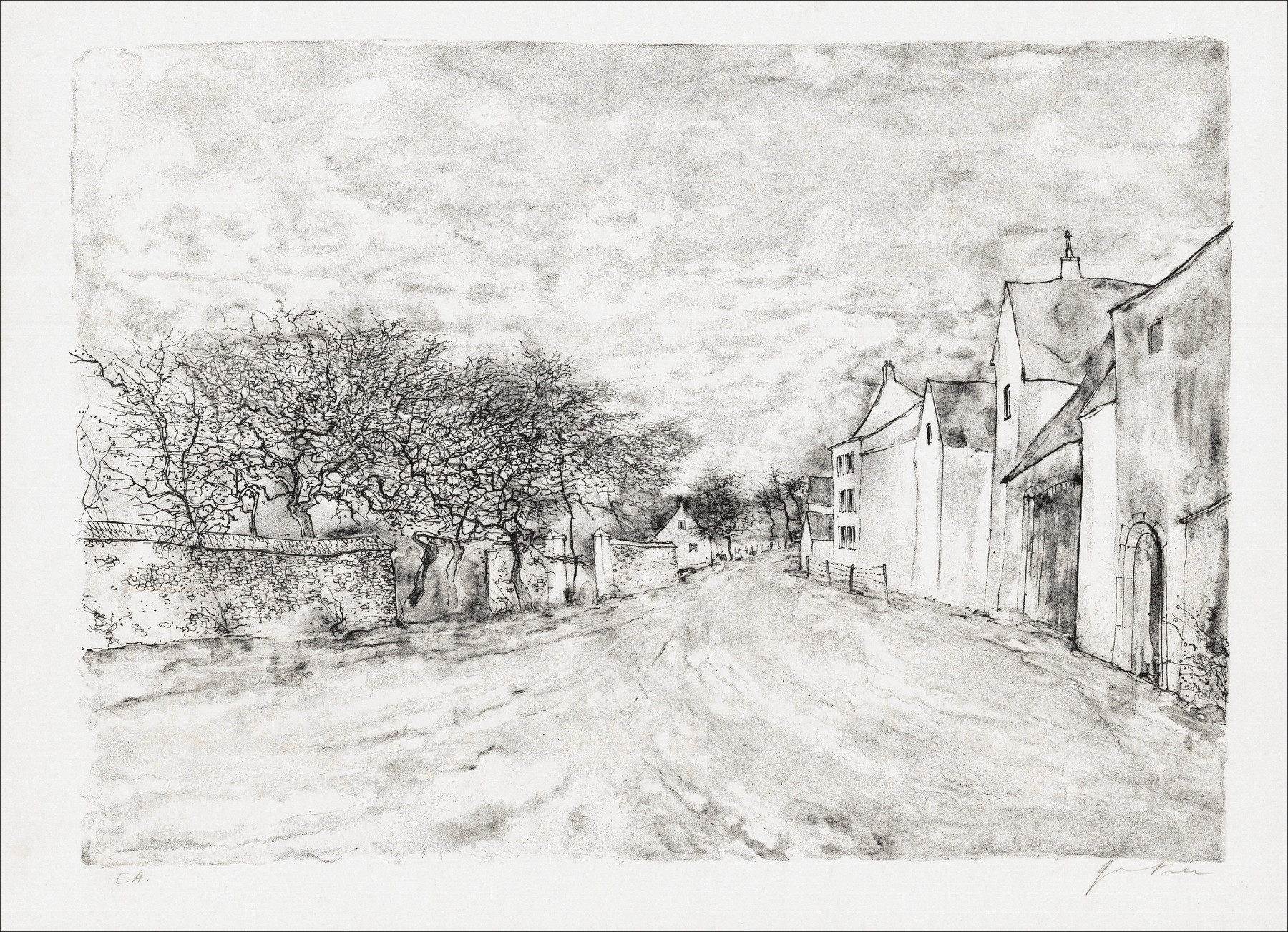 GANTNER Bernard - Original Lithographie "Dorf in Lothringen"