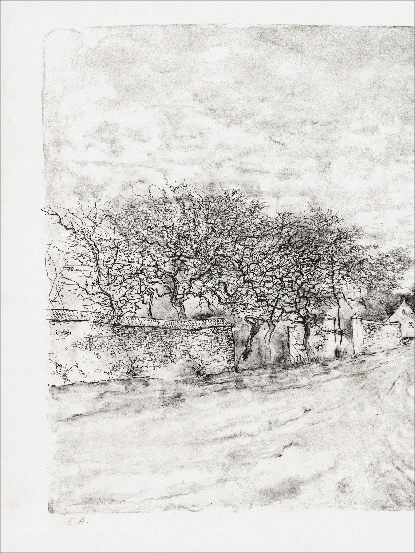GANTNER Bernard - Original Lithographie "Dorf in Lothringen"