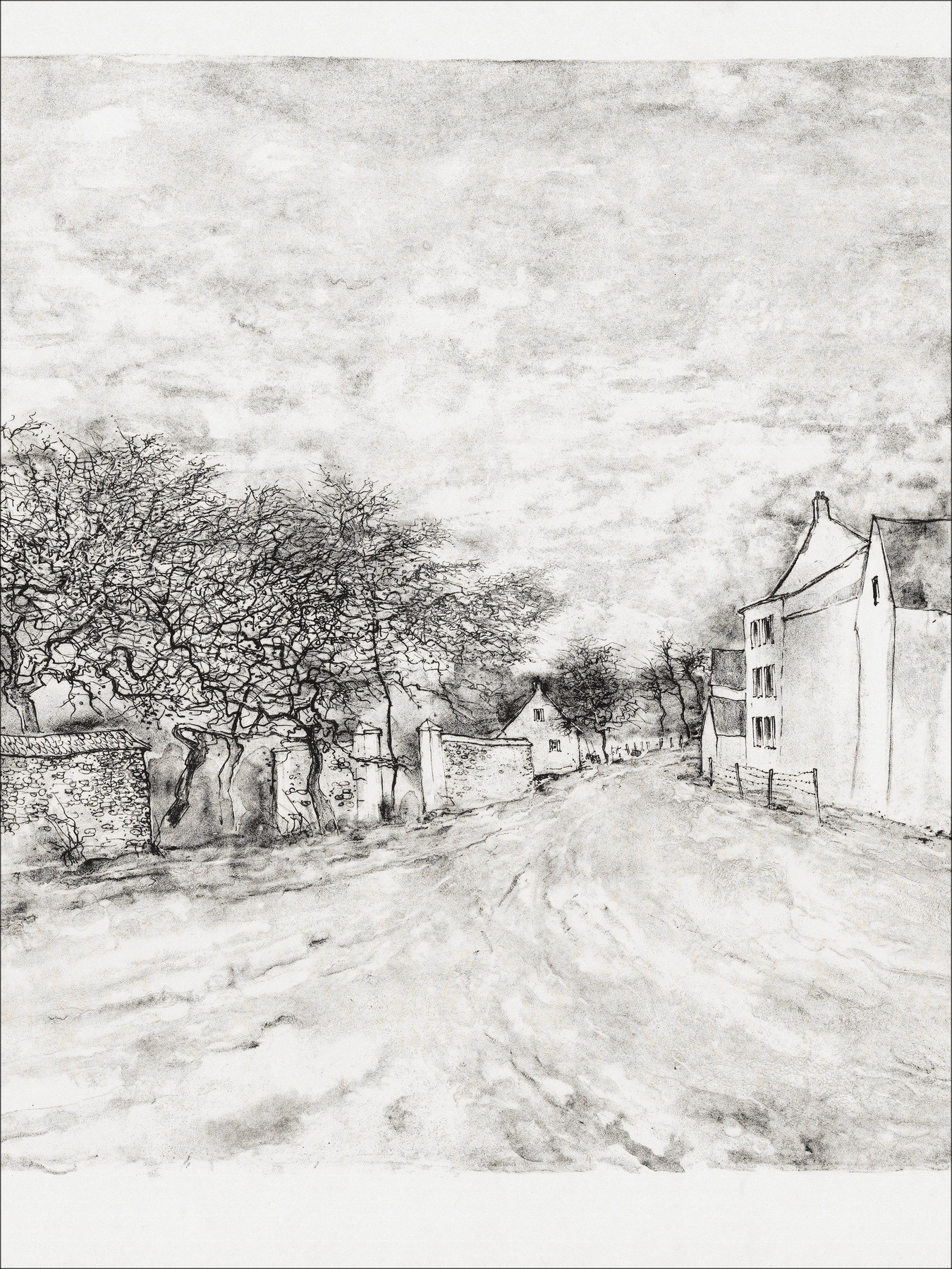 GANTNER Bernard - Litografia originale "Villaggio lorenese"