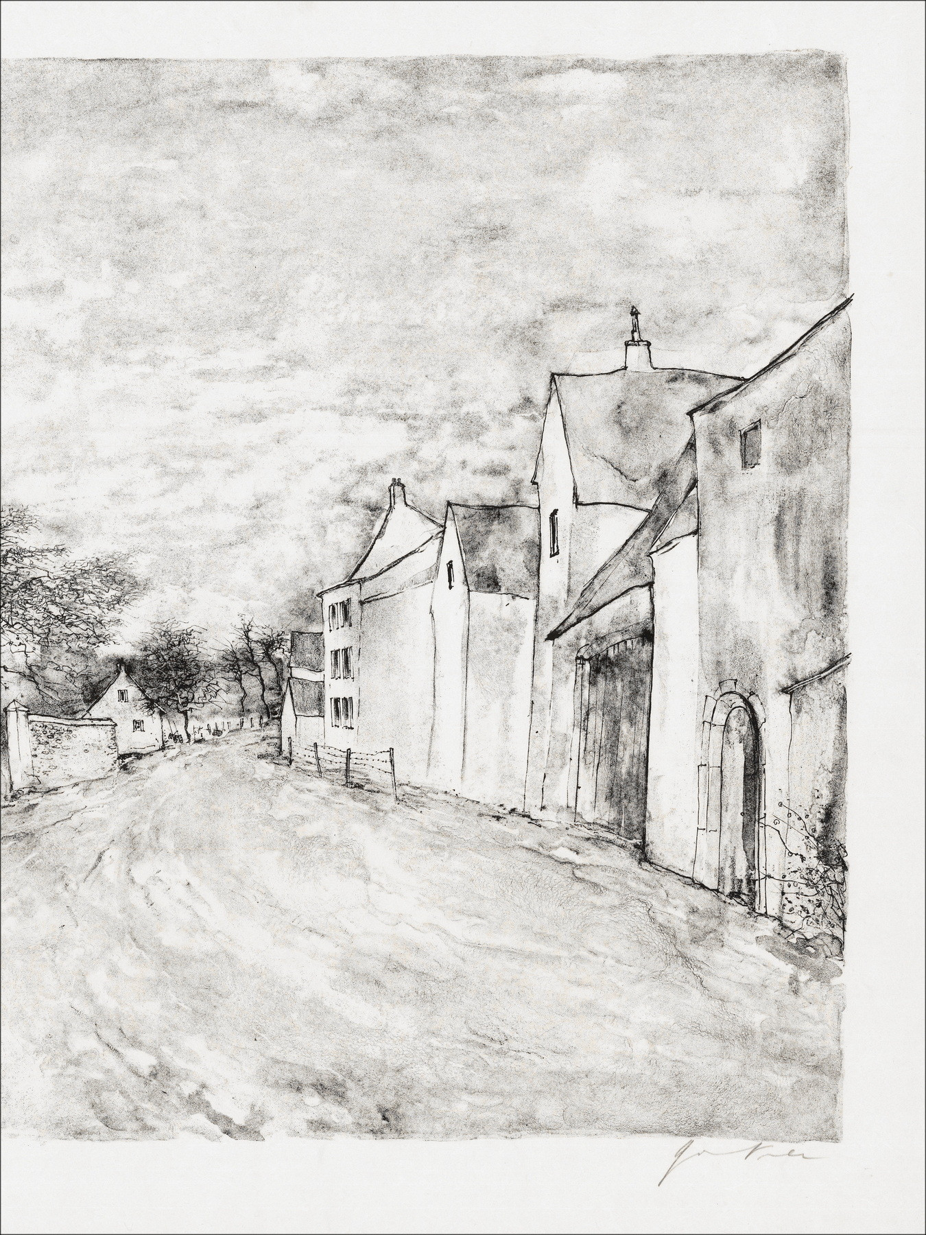 GANTNER Bernard - Original Lithographie "Dorf in Lothringen"