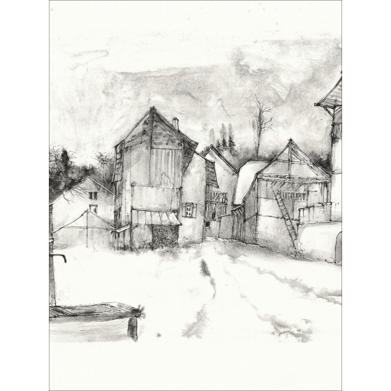 Bernard Gantner Het besneeuwde dorp, originele gesigneerde lithografie