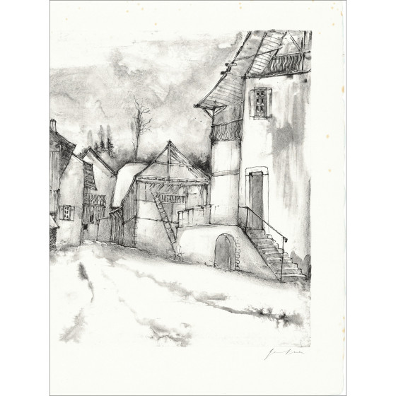 Bernard Gantner Het besneeuwde dorp, originele gesigneerde lithografie