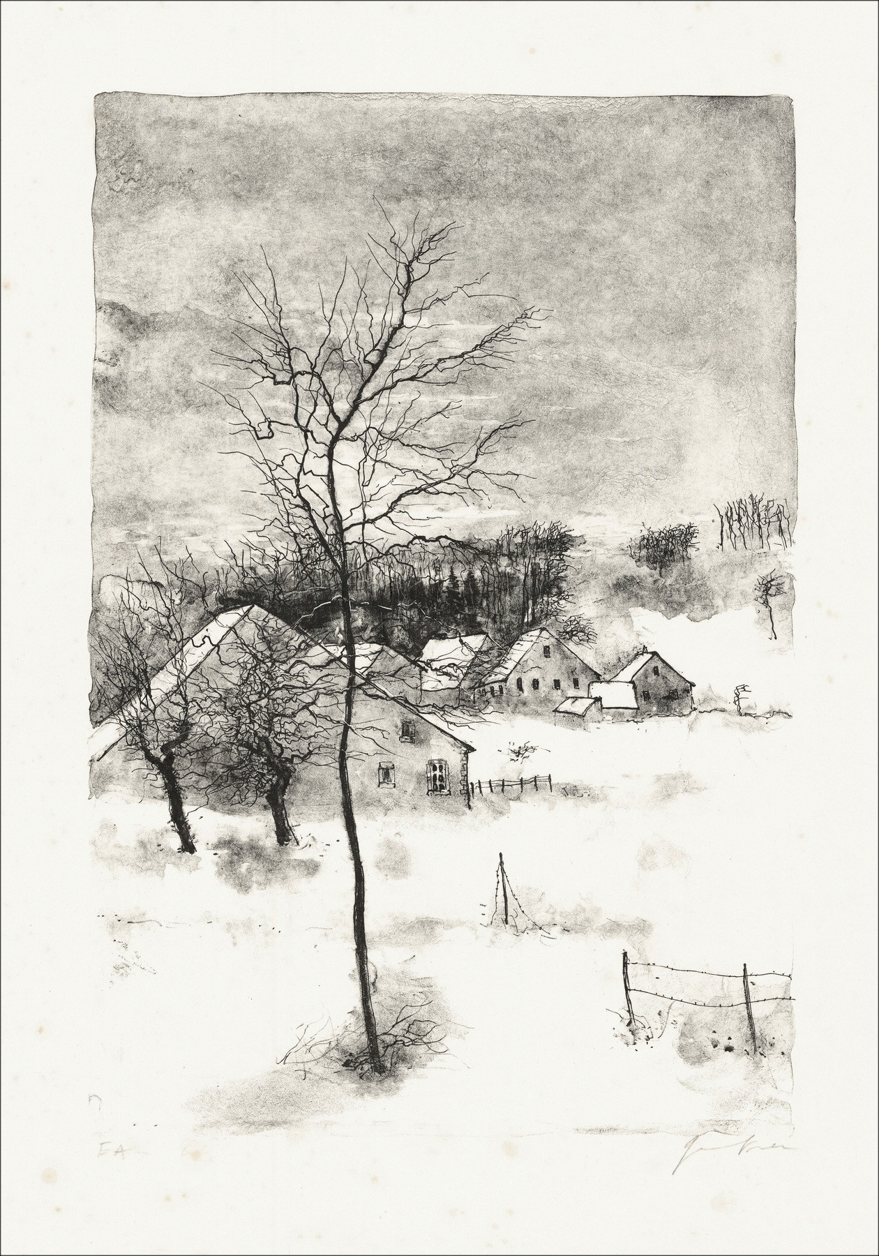 GANTNER Bernard - Originele lithografie "Het dorp"