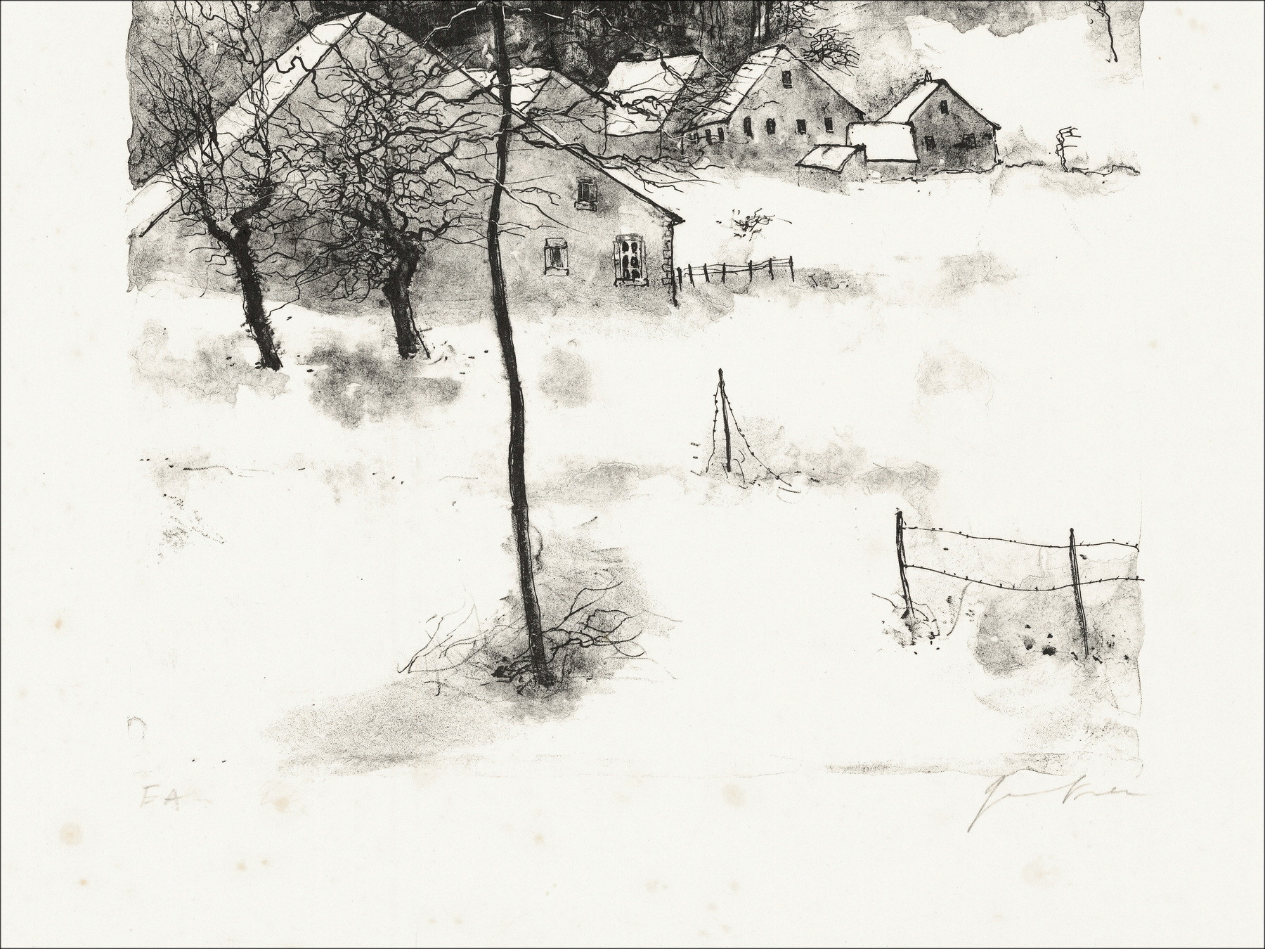 GANTNER Bernard - Litografia originale "Il villaggio"