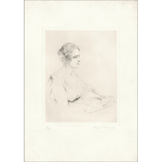 Henri-Paul Royer Vrouw aan het lezen, originele gesigneerde gravure
