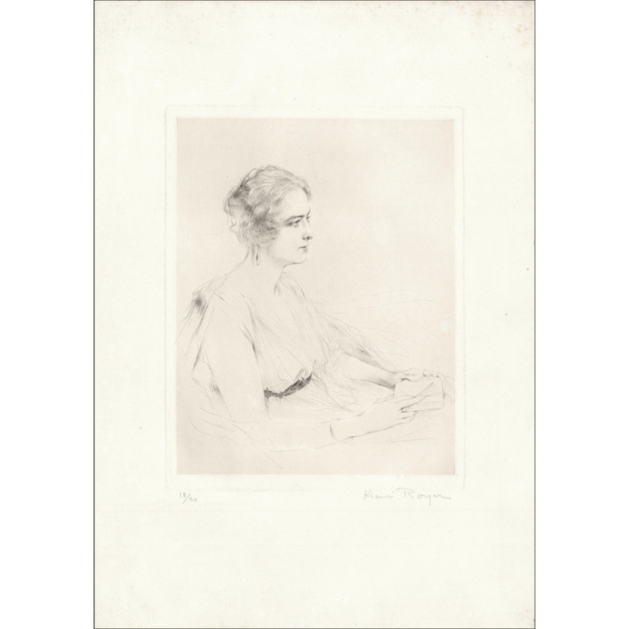 Henri-Paul Royer Mujer leyendo, grabado original firmado
