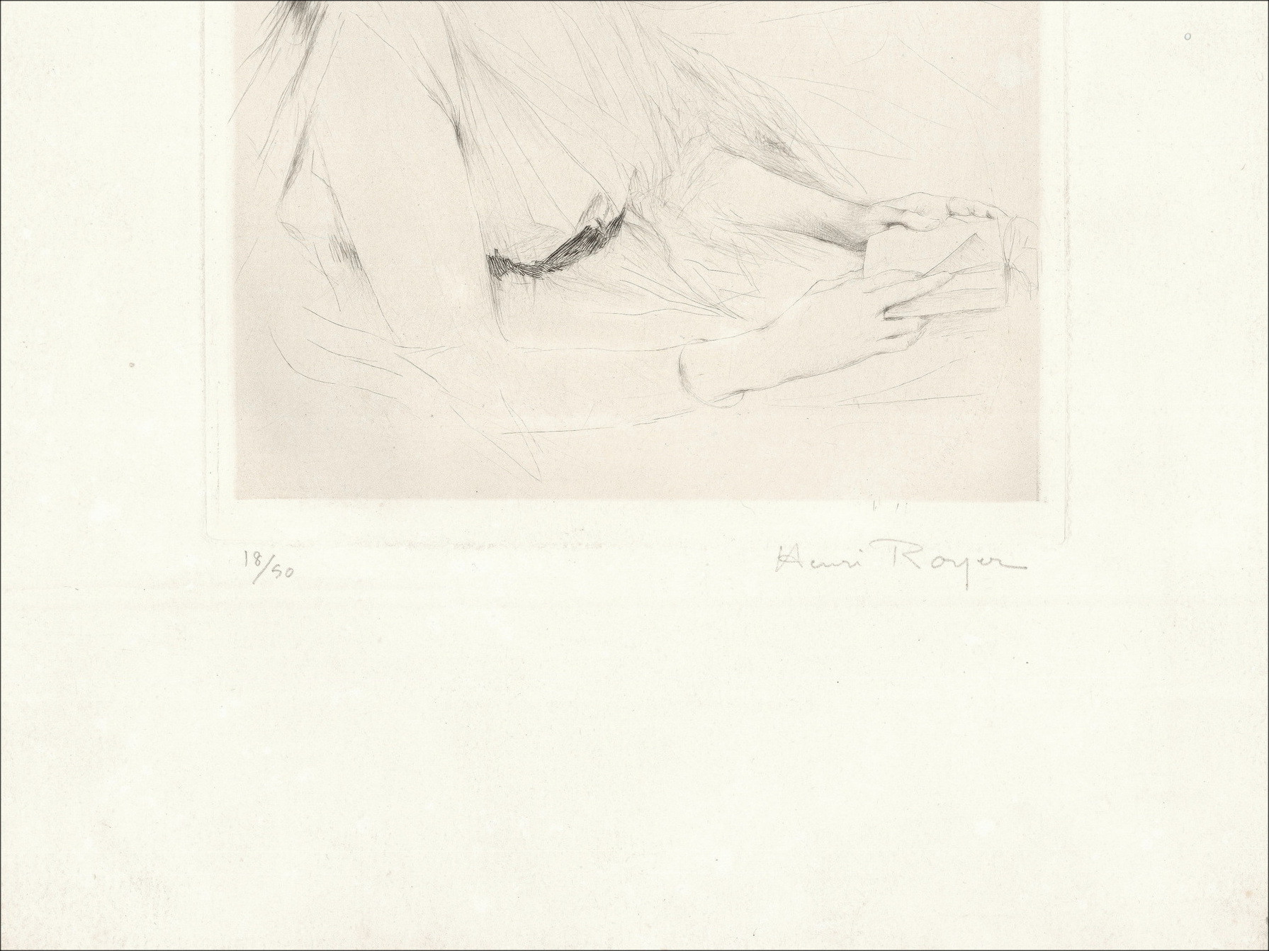 Henri-Paul Royer Mujer leyendo, grabado original firmado