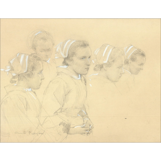Henri-Paul Royer Portraits of women, original signed drawing
