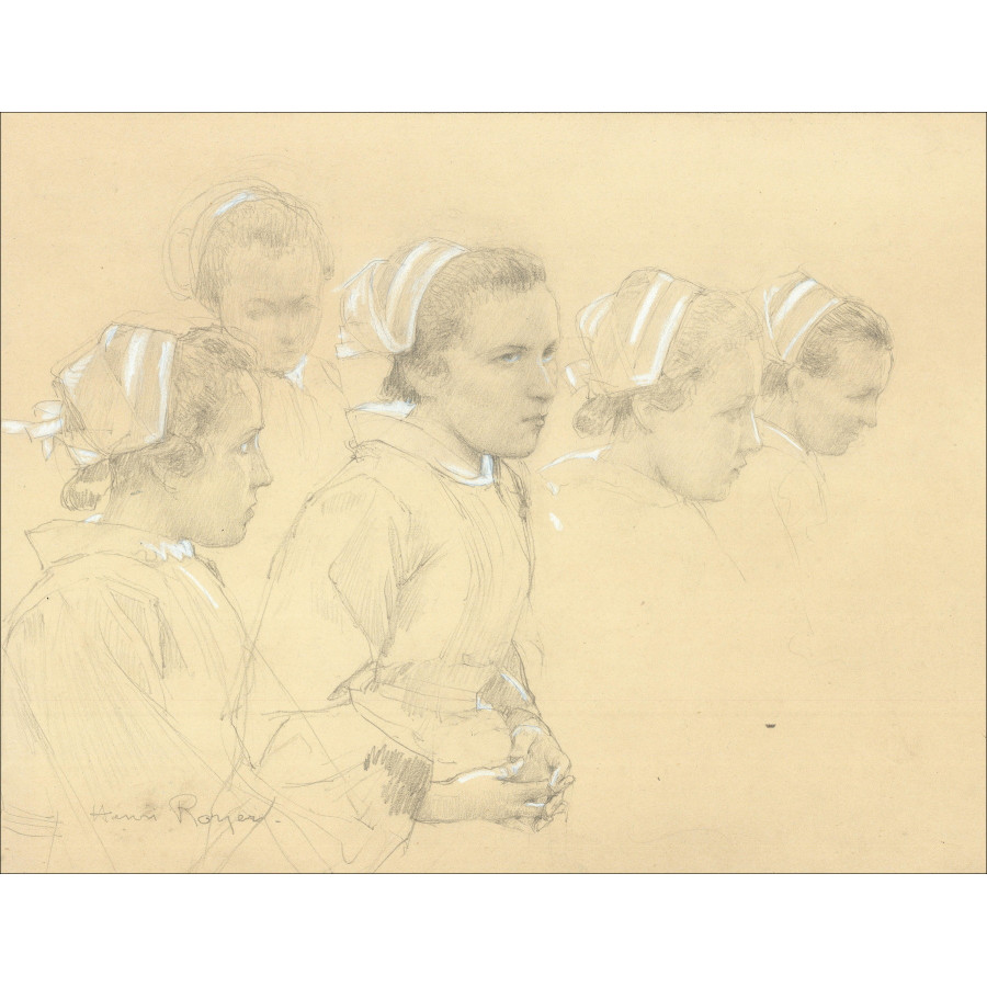 Henri-Paul Royer Portraits of women, original signed drawing
