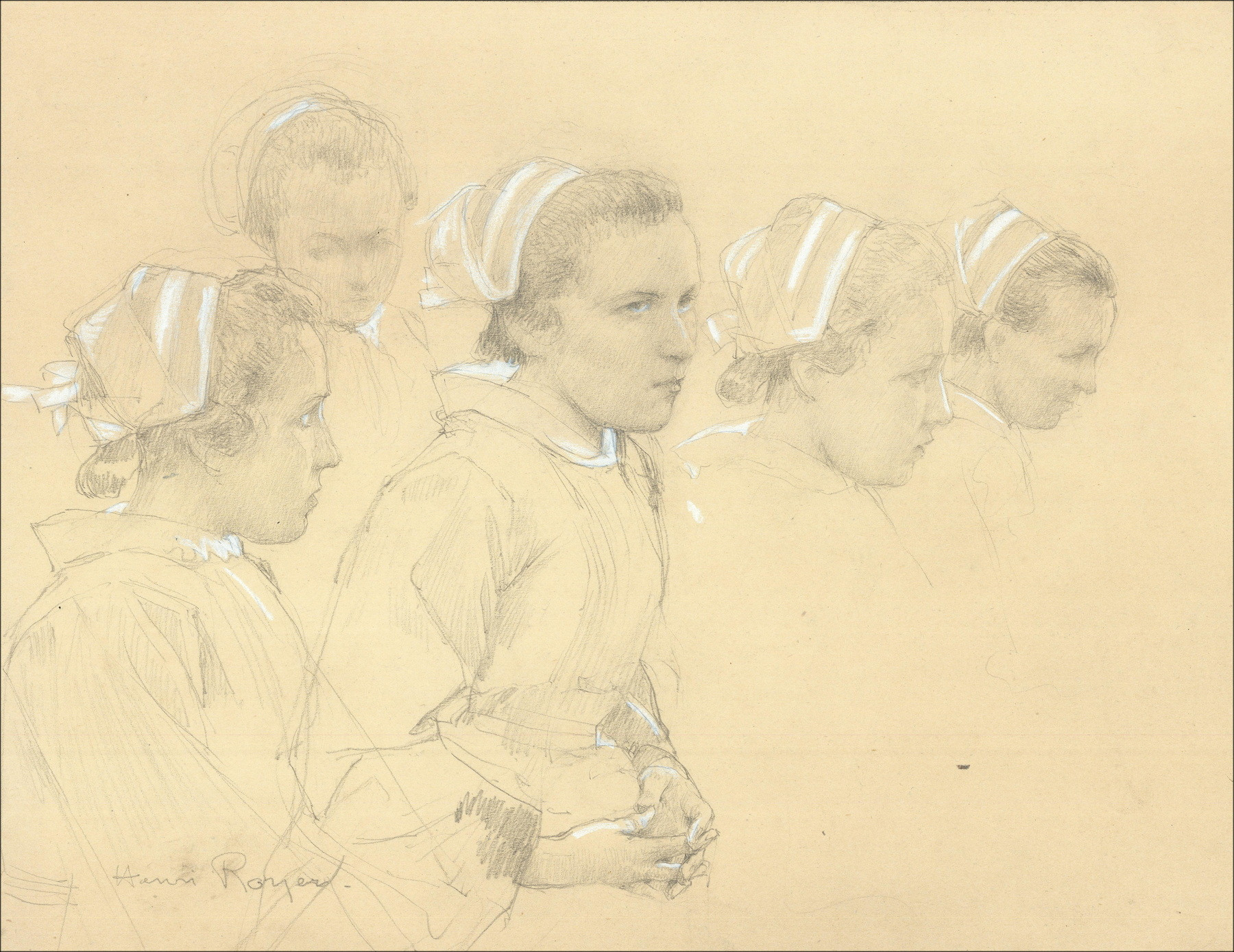 Ritratti di donne di Henri-Paul Royer, disegno originale firmato