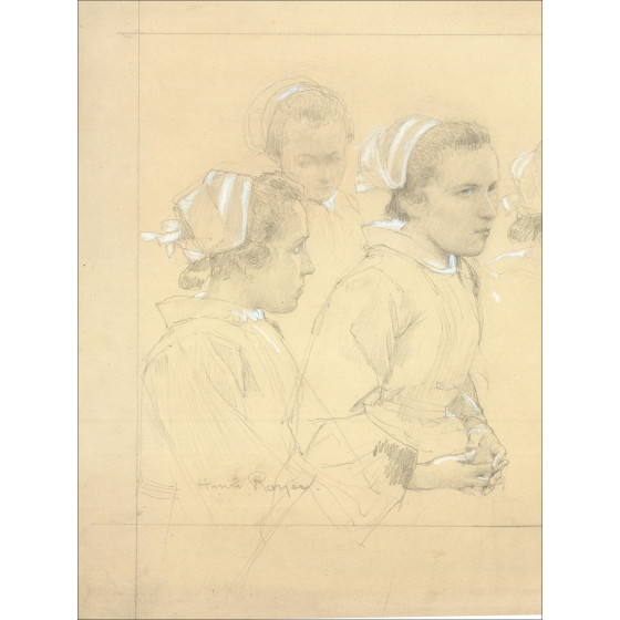 Henri-Paul Royer Portraits de femmes, dessin original signé