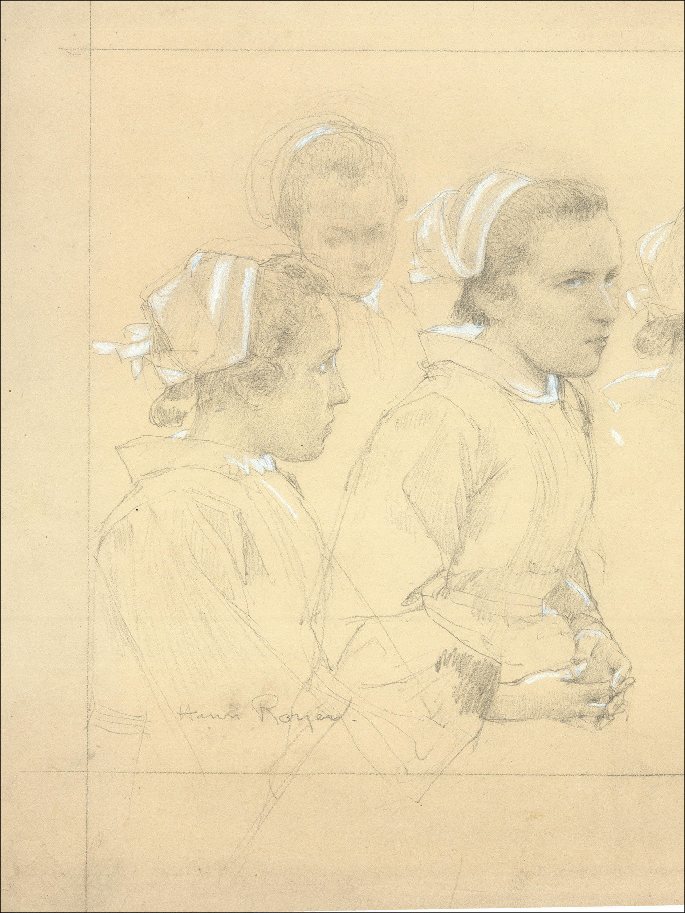 Henri-Paul Royer retratos de mujeres, dibujo original firmado