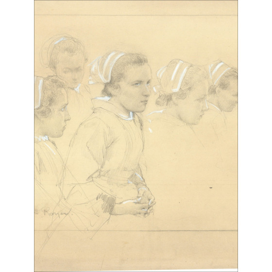 Ritratti di donne di Henri-Paul Royer, disegno originale firmato