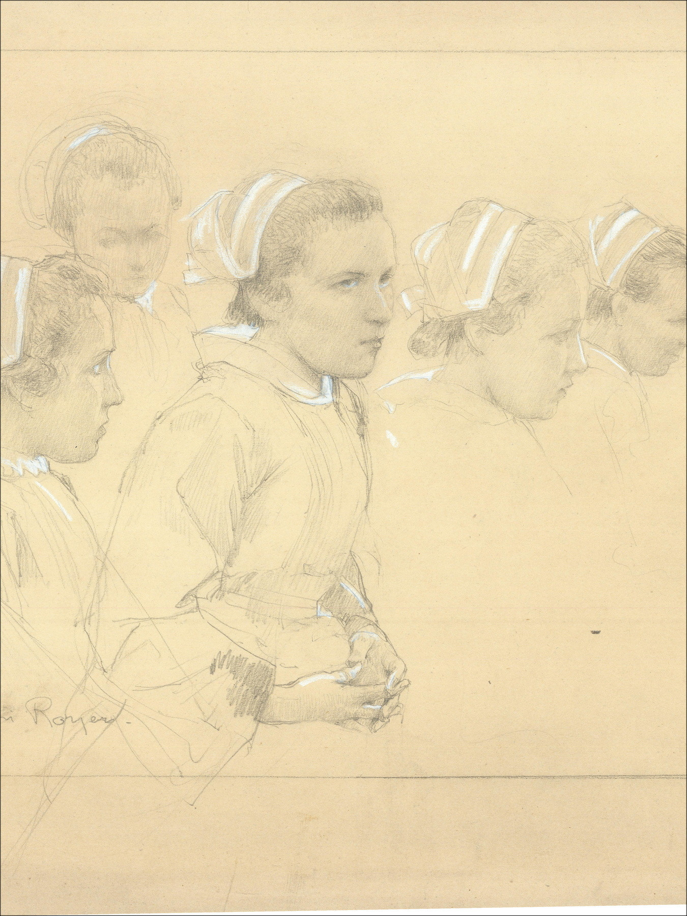 Ritratti di donne di Henri-Paul Royer, disegno originale firmato