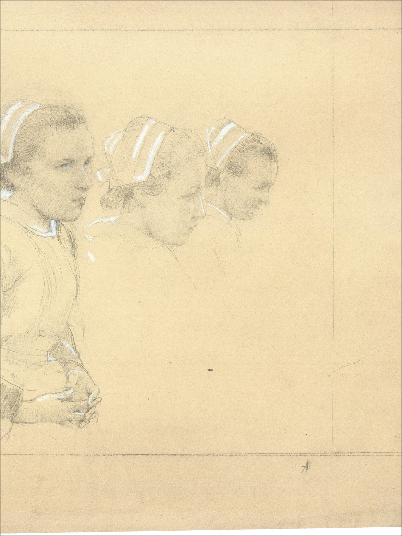 Ritratti di donne di Henri-Paul Royer, disegno originale firmato