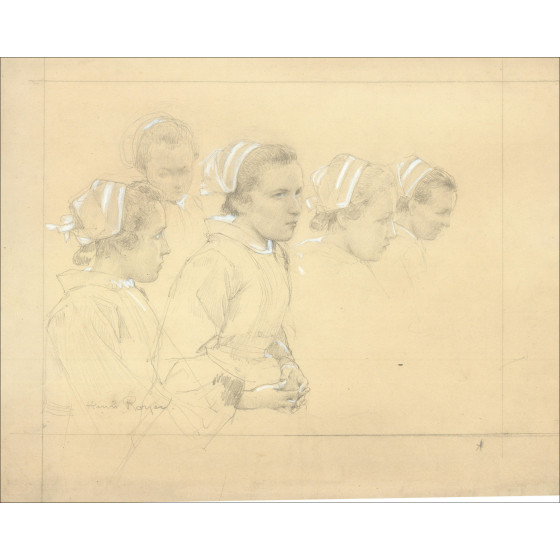 ROYER Henri-Paul - Originele tekening "Portretten van vrouwen" 35x45,5cm