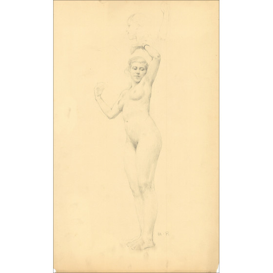 Henri-Paul Royer Nude woman, original pencil drawing signed
