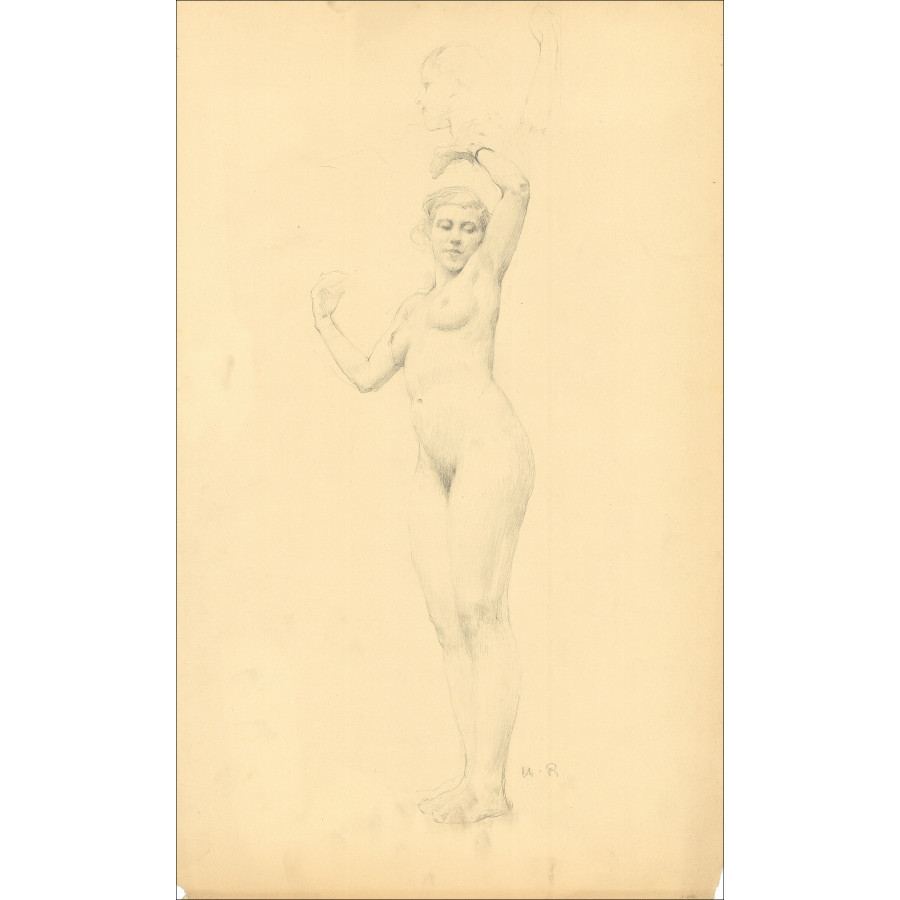 Henri-Paul Royer Donna nuda, disegno originale a matita firmato