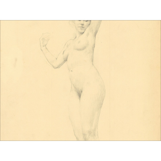Henri-Paul Royer Donna nuda, disegno originale a matita firmato