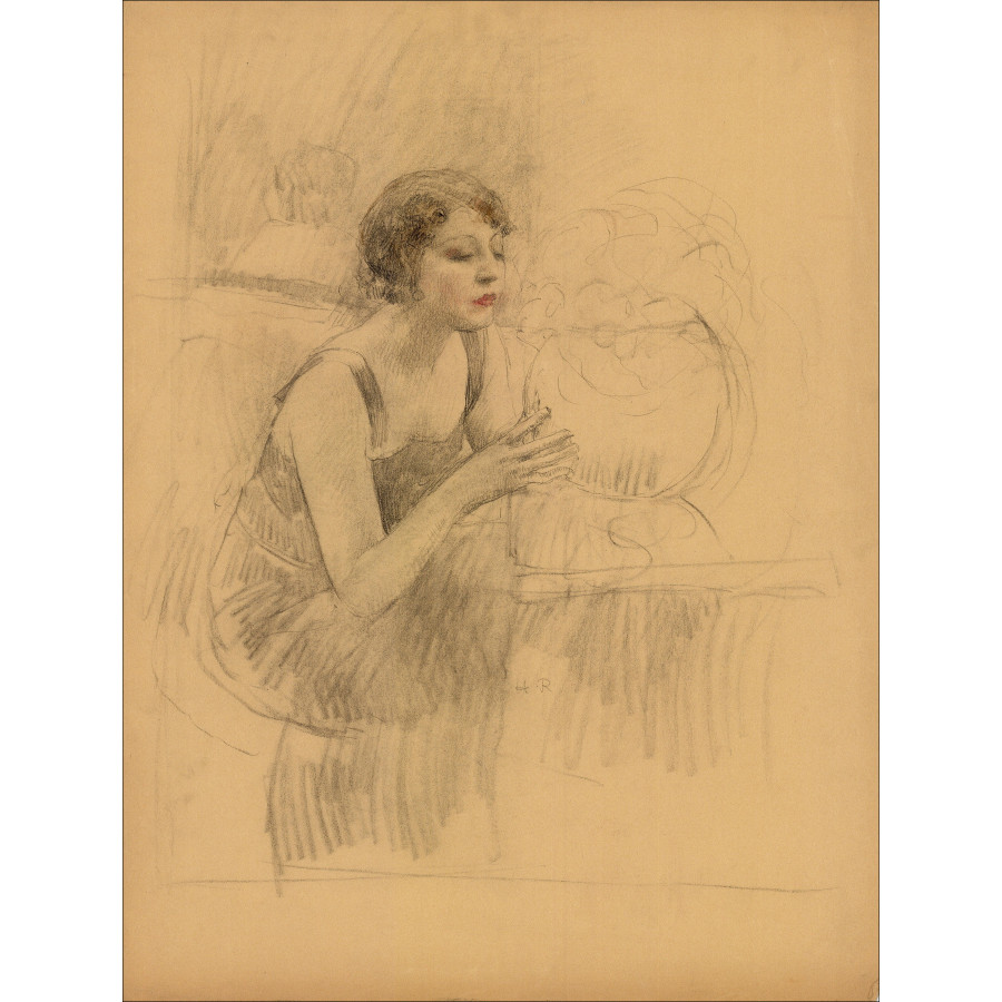 Henri-Paul Royer Mujer sentada, dibujo original firmado