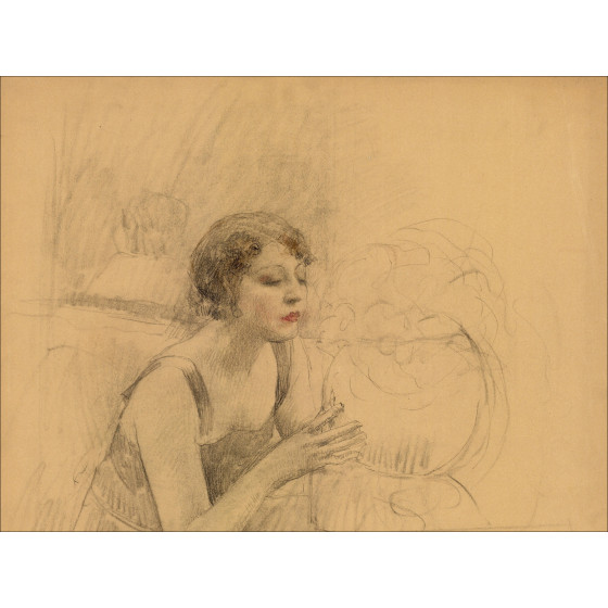 Henri-Paul Royer Mujer sentada, dibujo original firmado