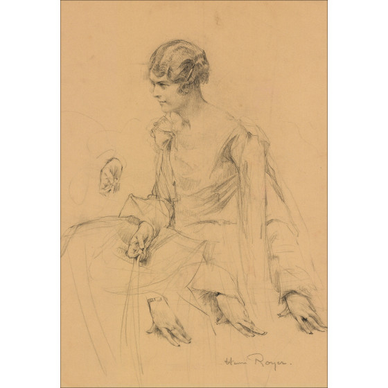 Henri-Paul Royer Woman and hands, original signed drawing