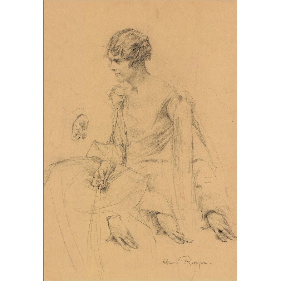 Henri-Paul Royer Donna e mani, disegno originale firmato