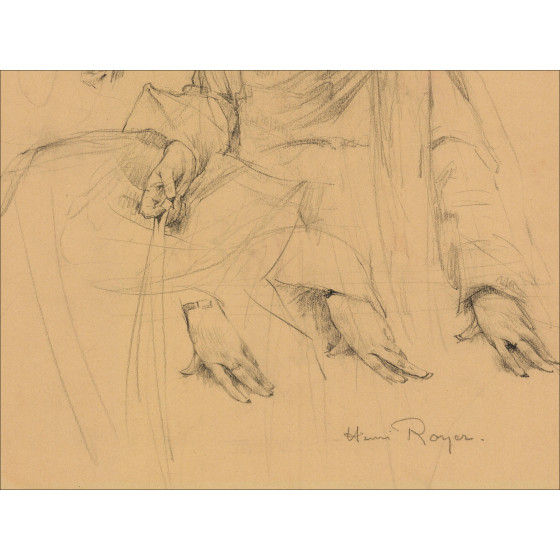 Henri-Paul Royer Mujer y manos, dibujo original firmado