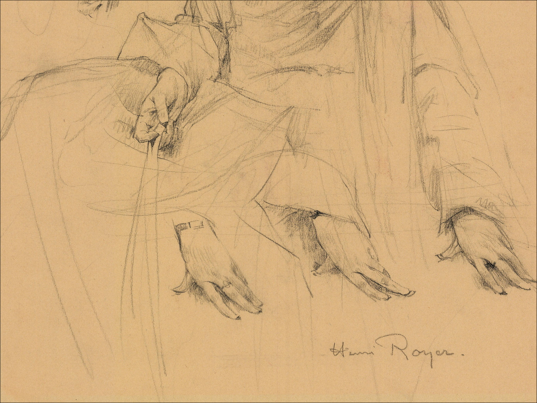 Henri-Paul Royer Donna e mani, disegno originale firmato