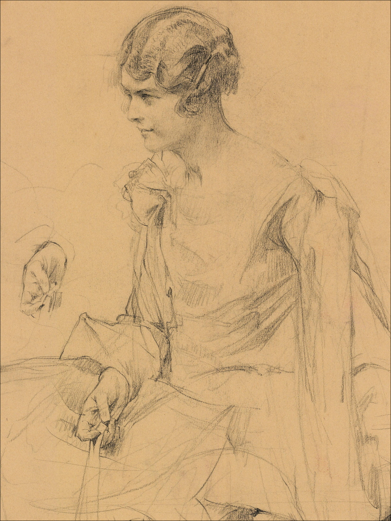 Henri-Paul Royer Donna e mani, disegno originale firmato