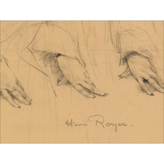 Henri-Paul Royer Mujer y manos, dibujo original firmado