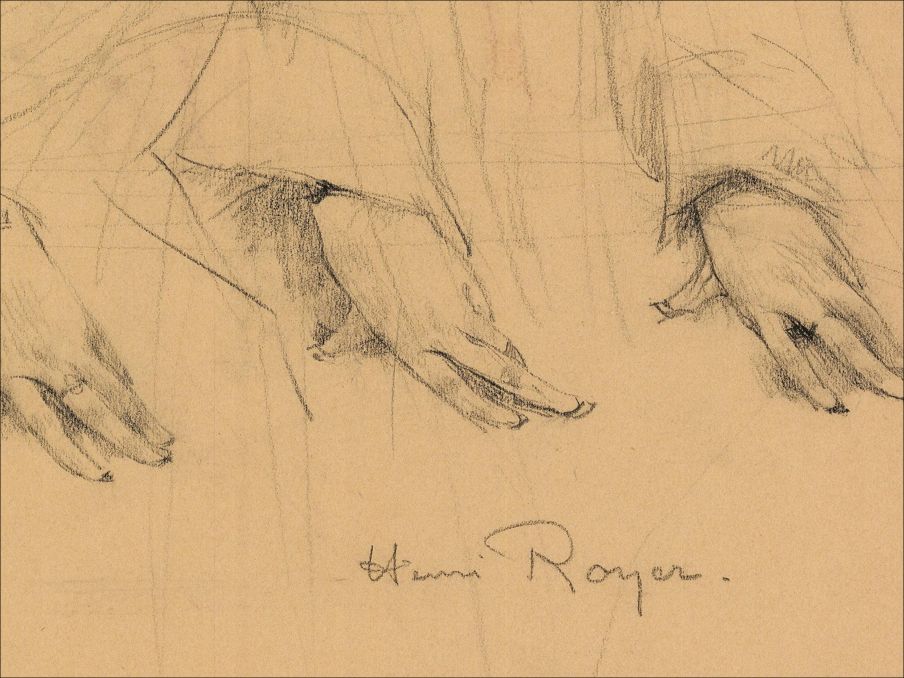 Henri-Paul Royer Donna e mani, disegno originale firmato