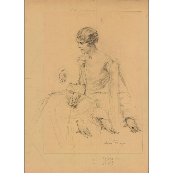 Henri-Paul Royer Donna e mani, disegno originale firmato