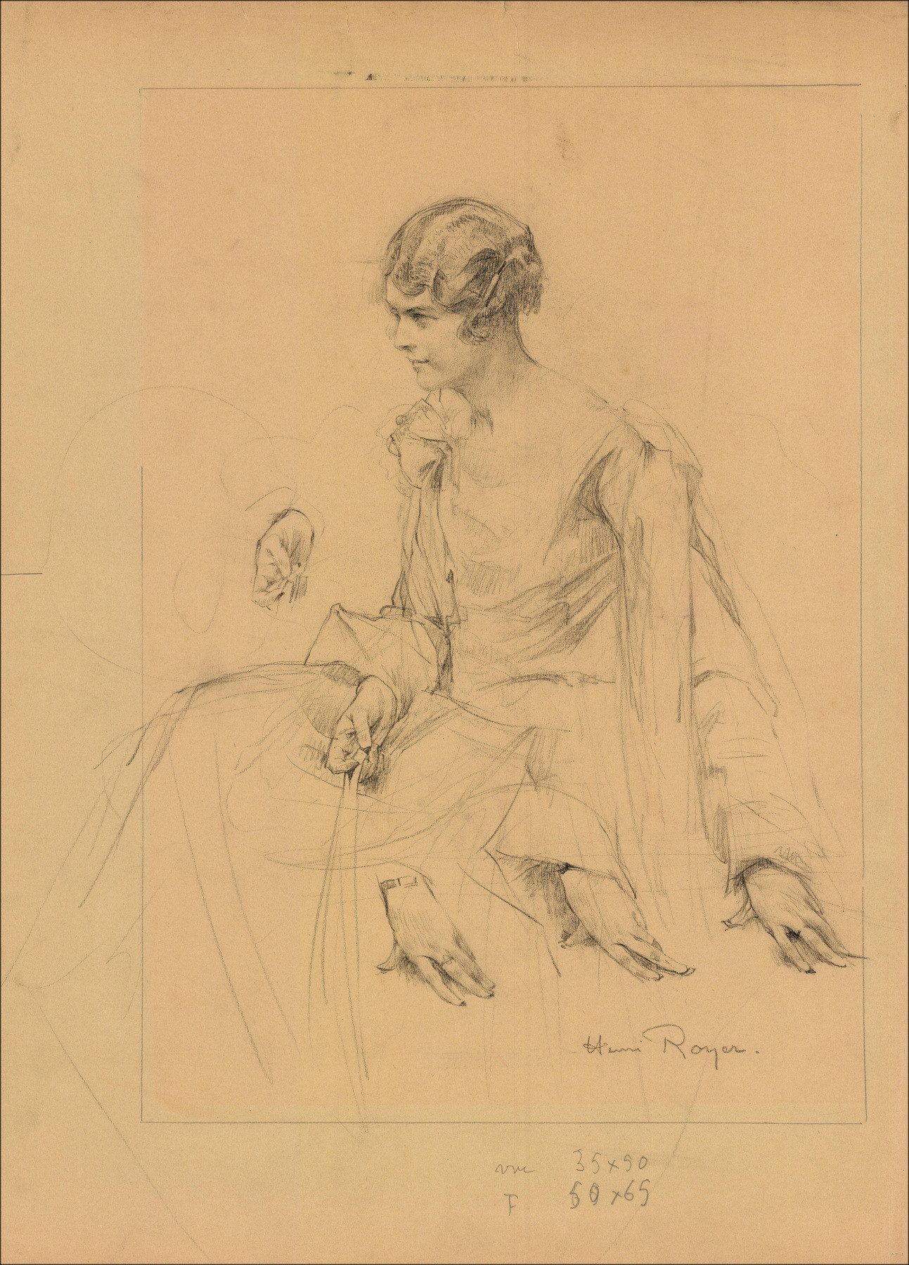 Henri-Paul Royer Mujer y manos, dibujo original firmado