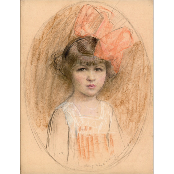 Henri-Paul Royer Retrato de una chica, dibujo original firmado