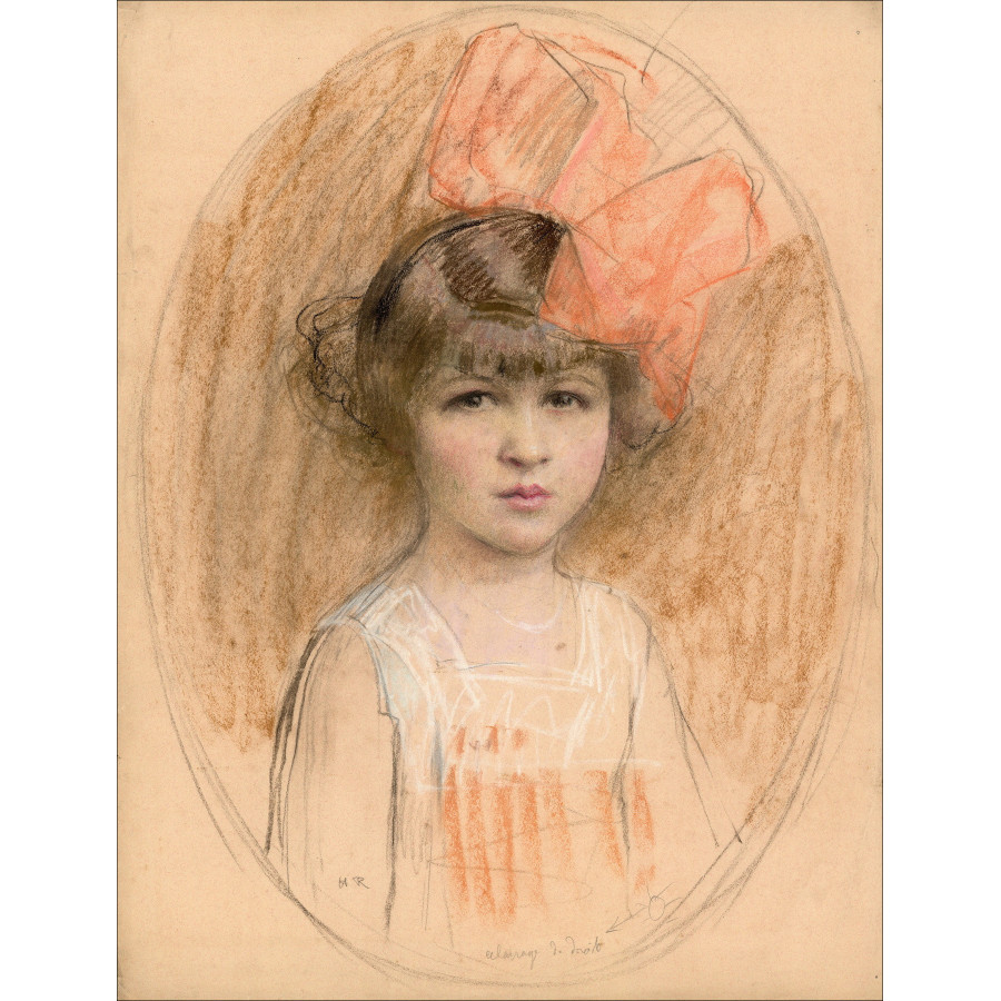 Henri-Paul Royer Portrait of a girl, original signed drawing