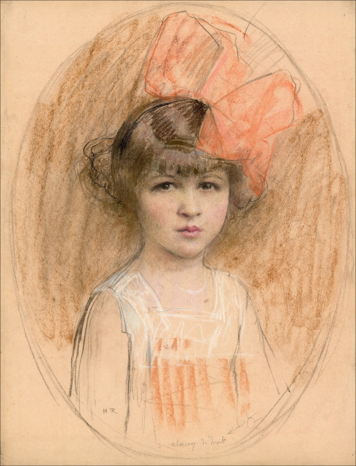 Henri-Paul Royer Portrait of a girl, original signed drawing