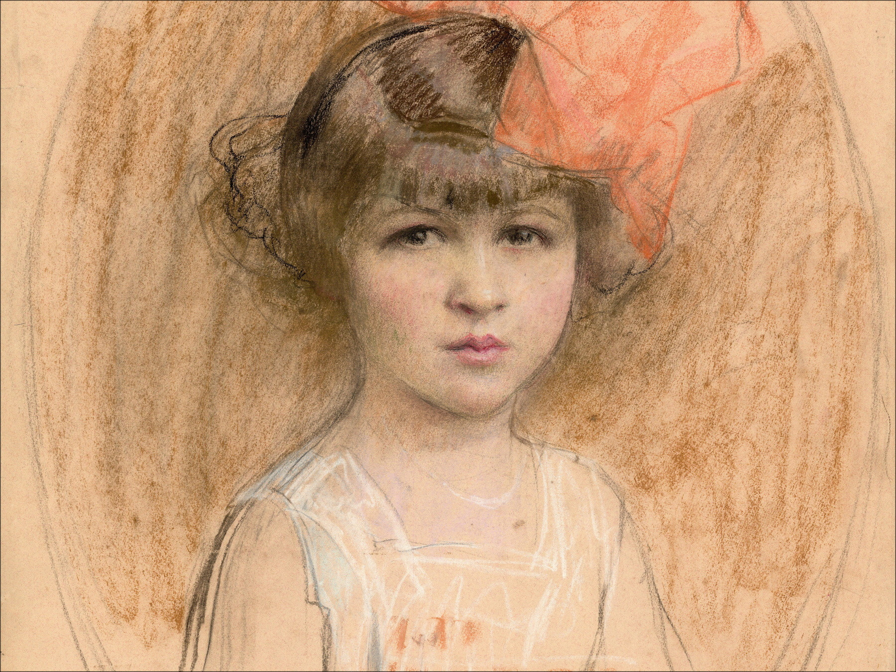 Henri-Paul Royer Portrait of a girl, original signed drawing