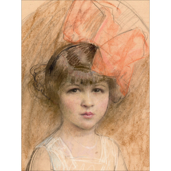 Henri-Paul Royer Portrait of a girl, original signed drawing
