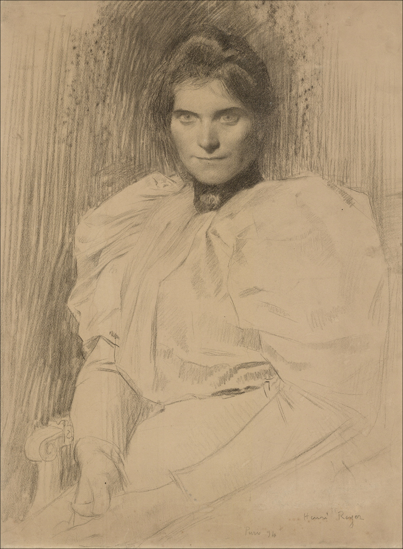 Henri-Paul Royer Portret van een vrouw, originele tekening gedateerd 1894